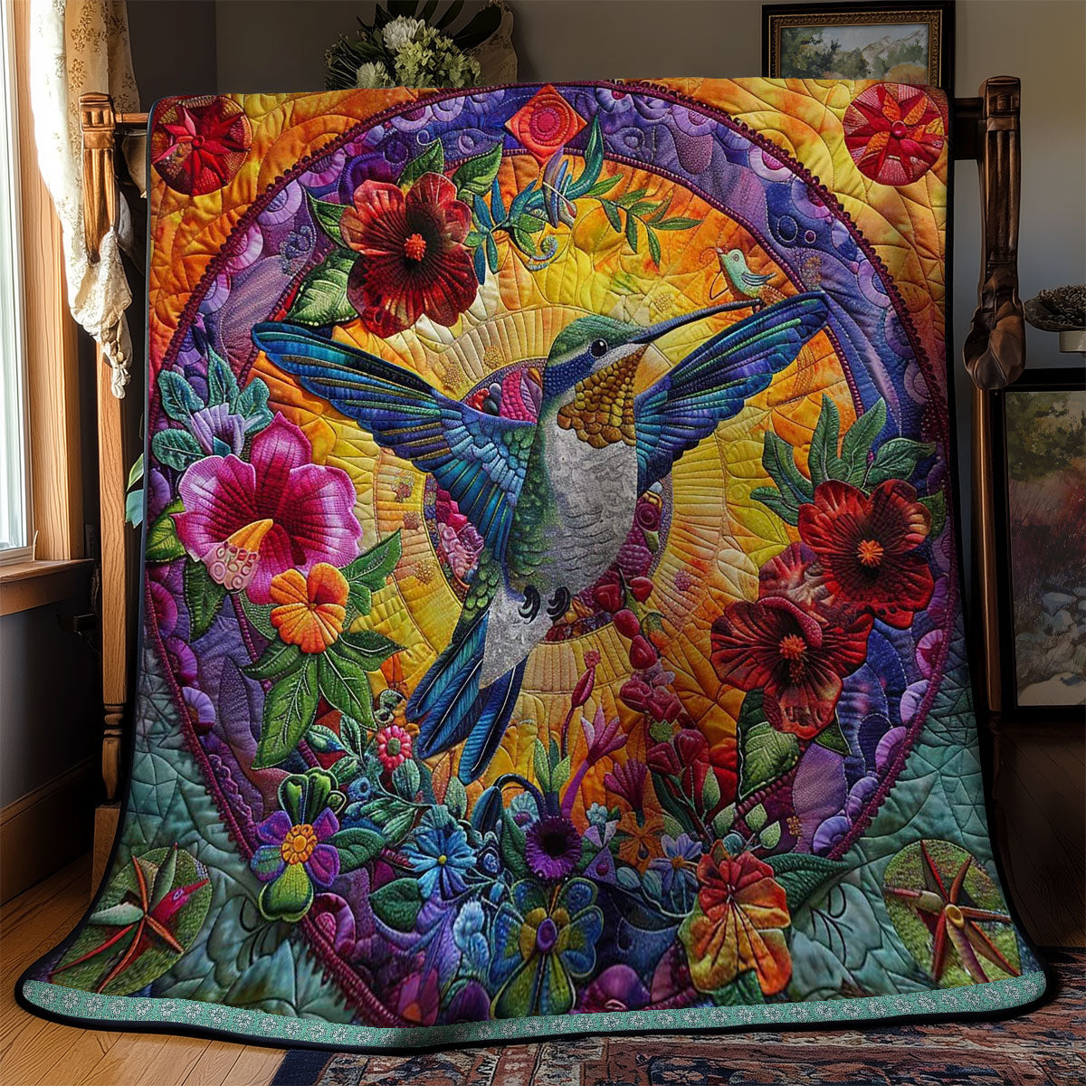 Hummingbird’s Floral Symphony WN1609034CL Quilt