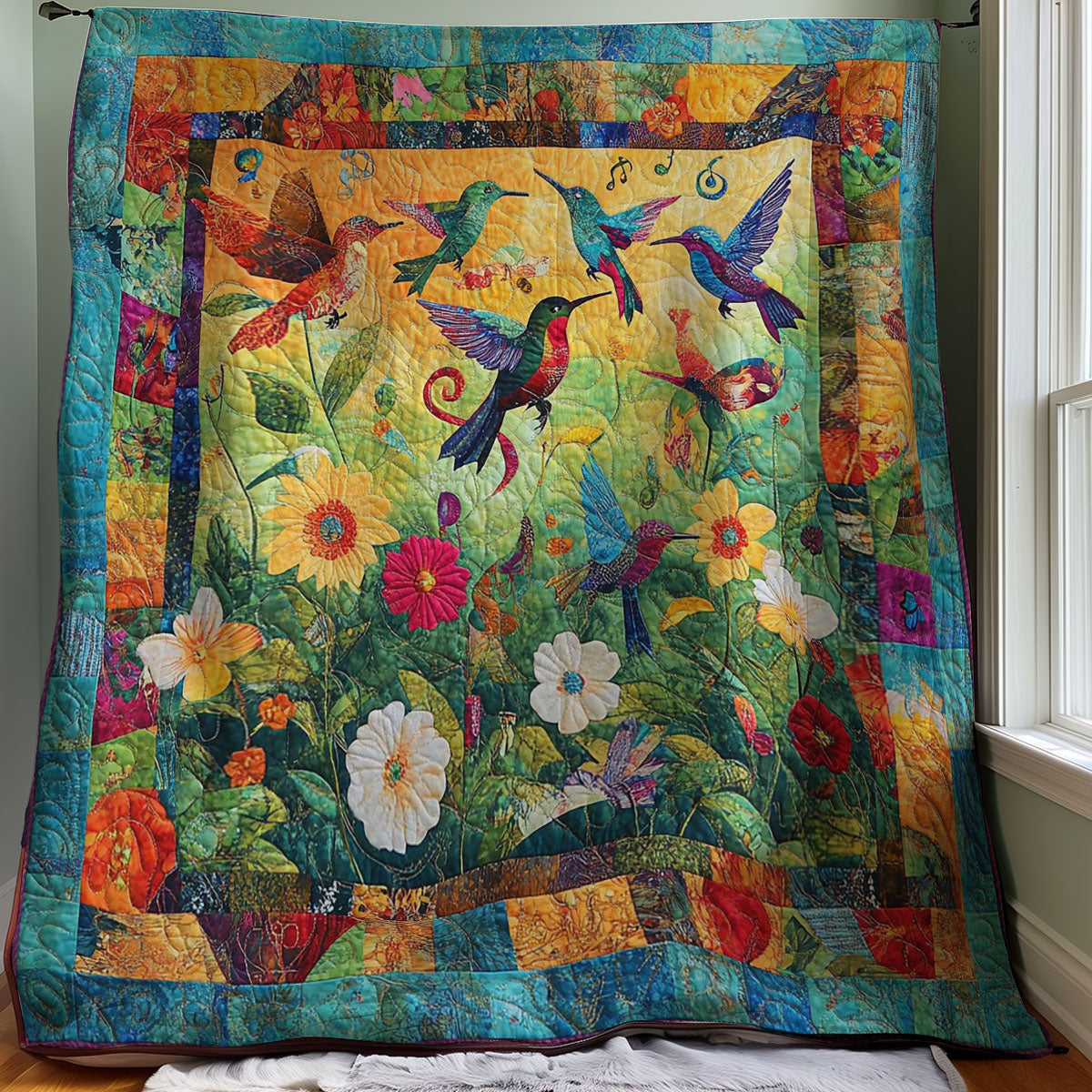 Hummingbirds And Music Garden WM3107001CL Quilt