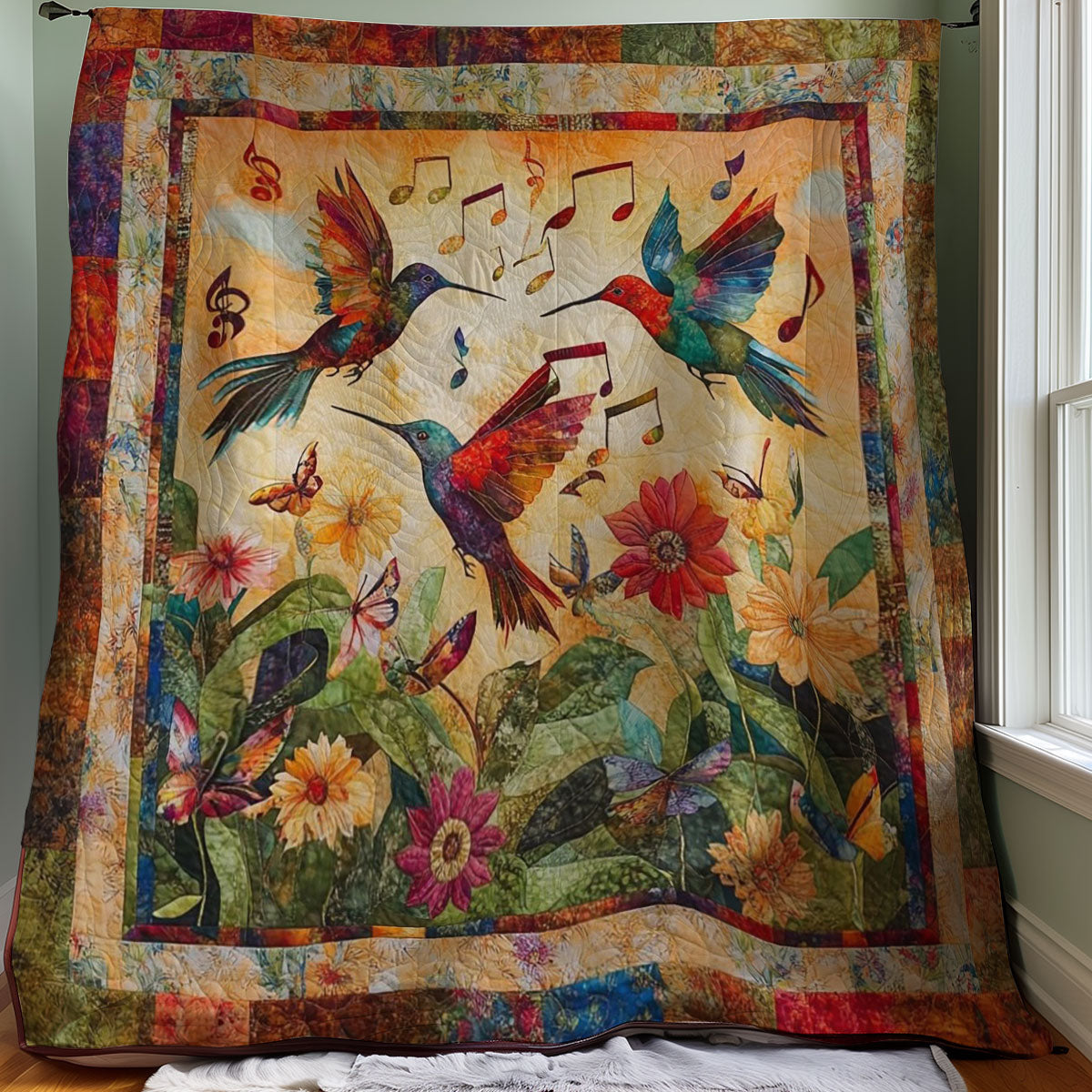 Hummingbirds And Music Garden WM3107002CL Quilt