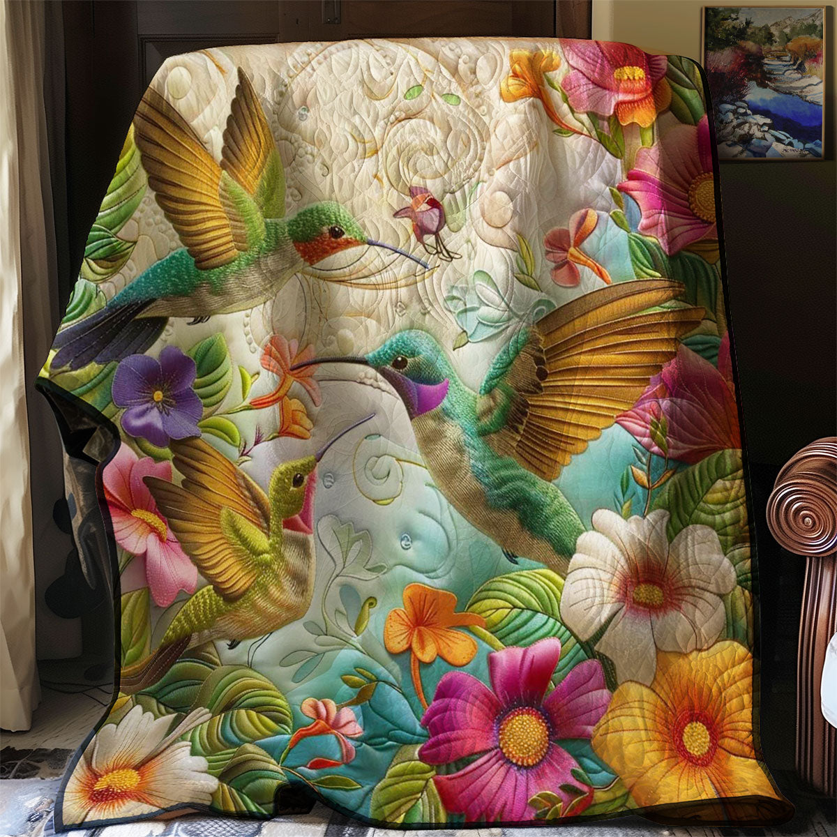 Joyful Hummingbirds And Blossoms WN2608040CL Quilt