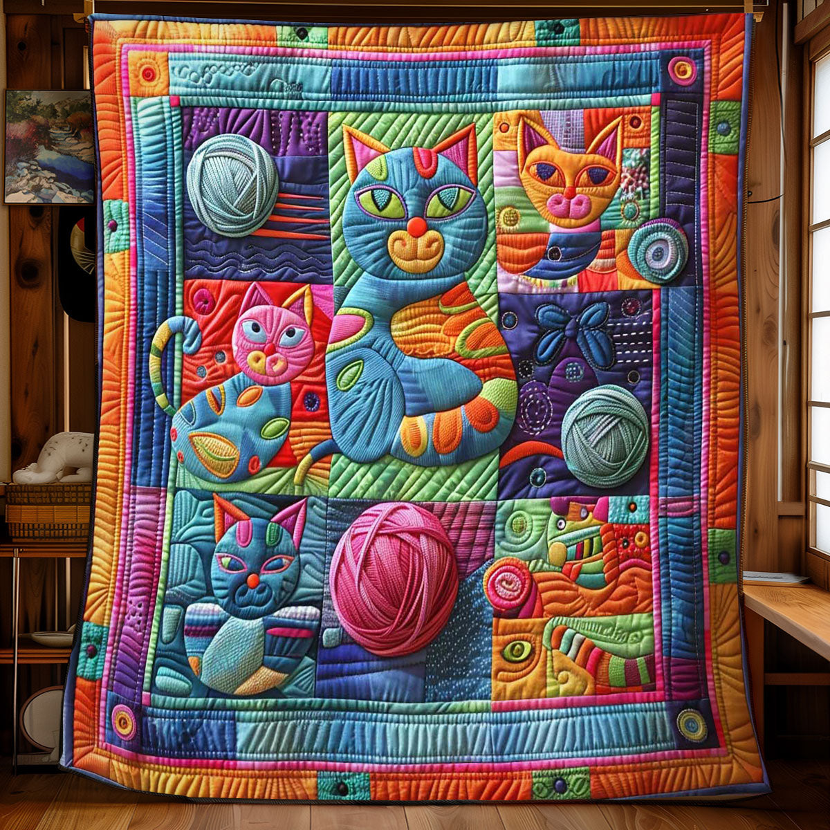 Kitty and Yarn Funny WN0908046CL Quilt