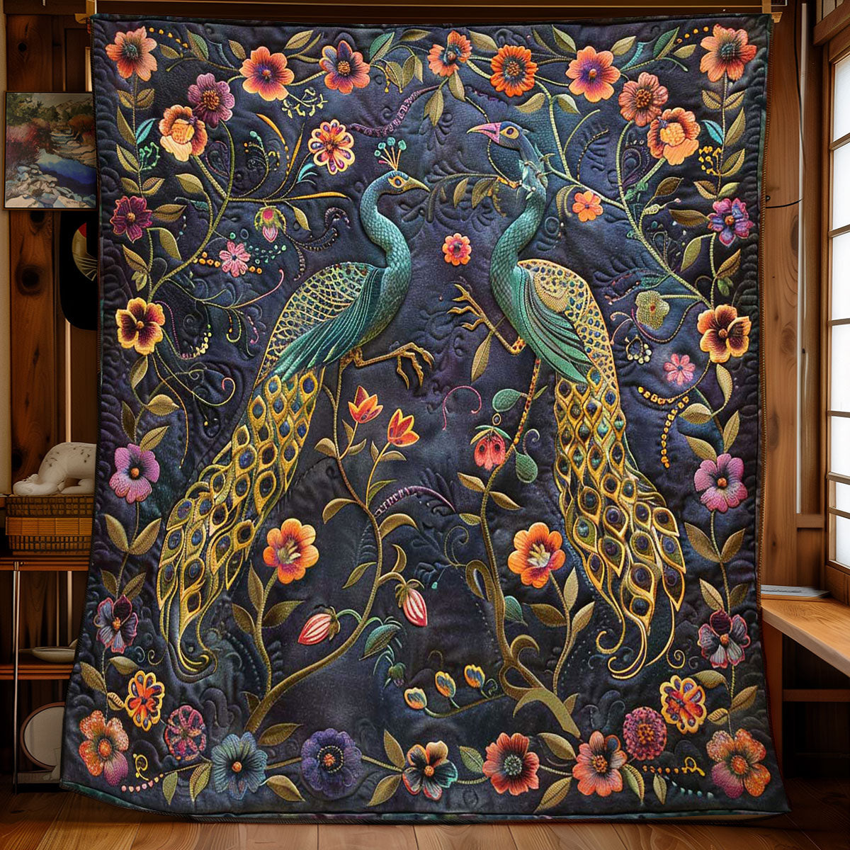 Peafowl's Floral Elegance WN1608030CL Quilt