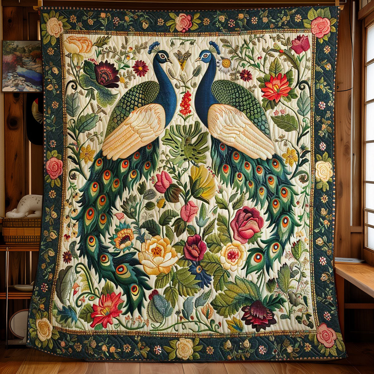 Peafowl's Flowered Feathers WN1608036CL Quilt