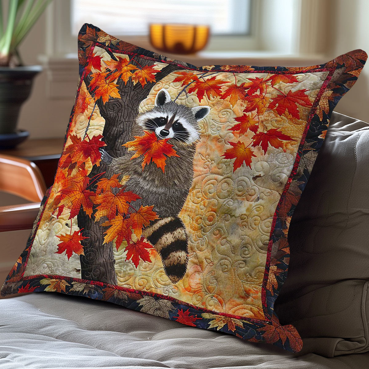 Procyon Lotor Fall Leaves WN0808061CL Quilt Pillow Case