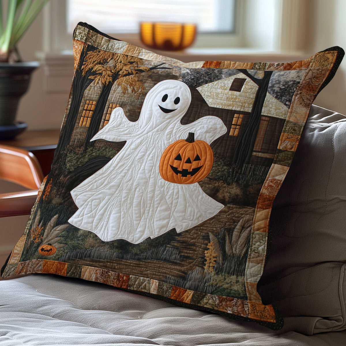 Pumpkin Ghost WN3107080CL Quilt Pillow Case