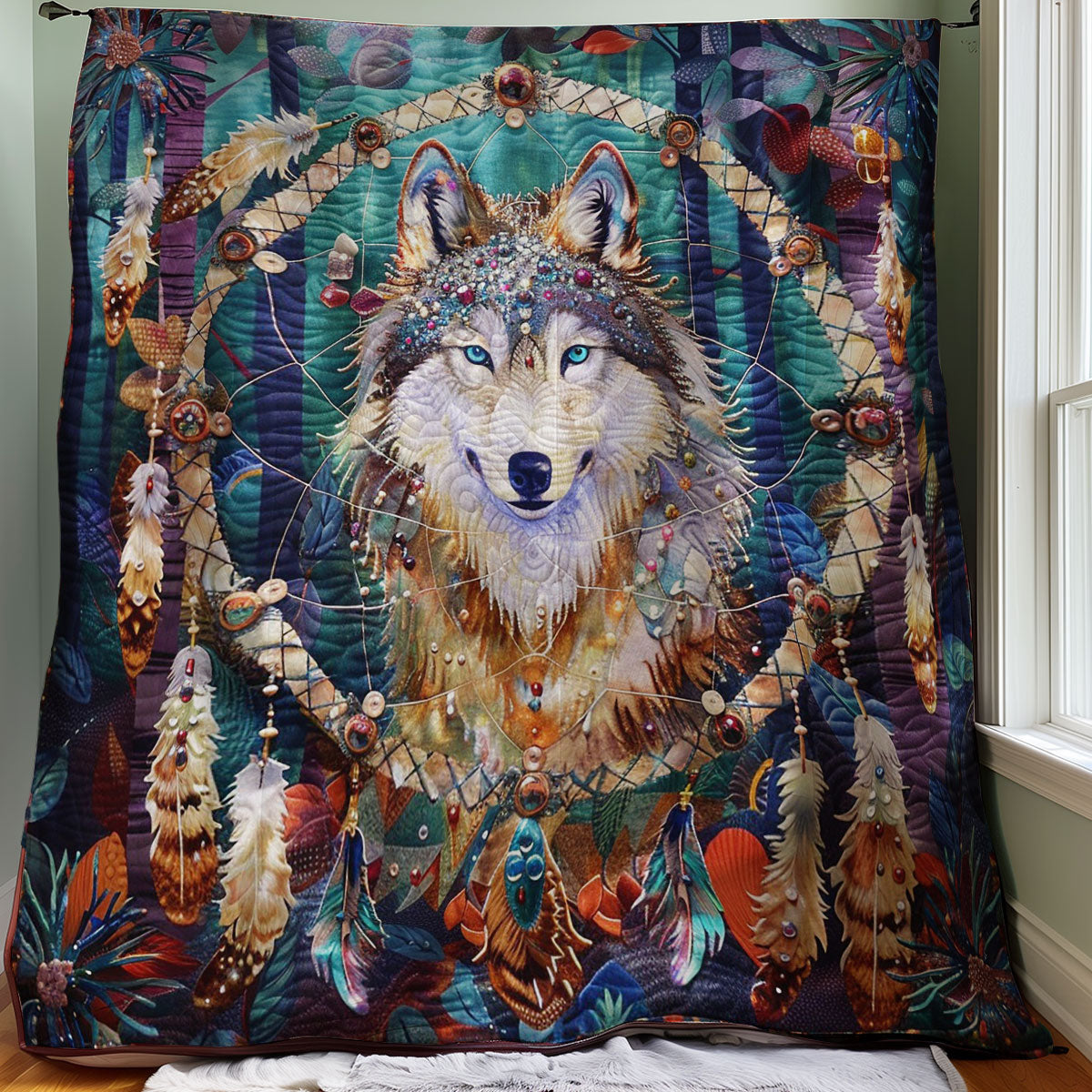 Purple Dream Catcher And Wolf WM1008070CL Quilt