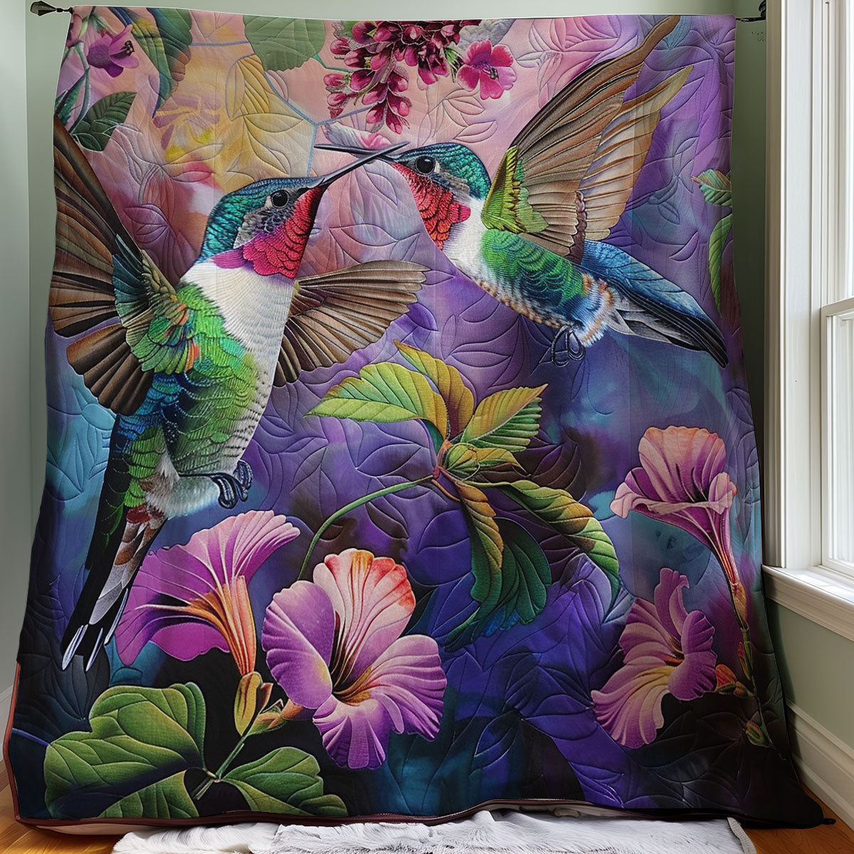 Purple Hummingbird Love WM1308014CL Quilt