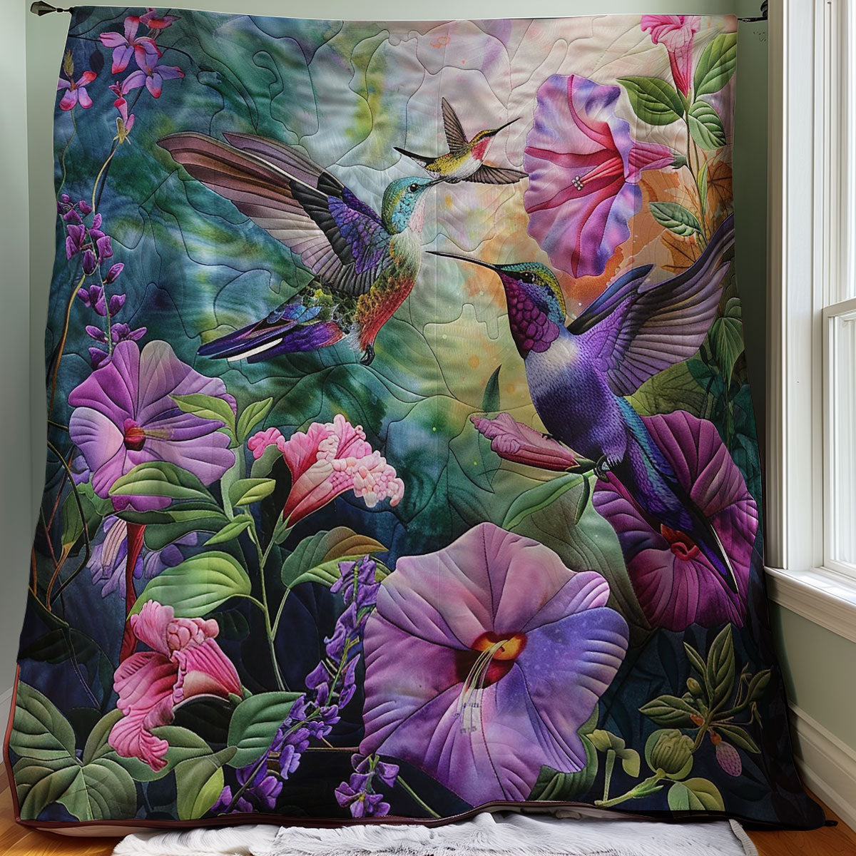 Purple Hummingbirds Family WM1408014CL Quilt