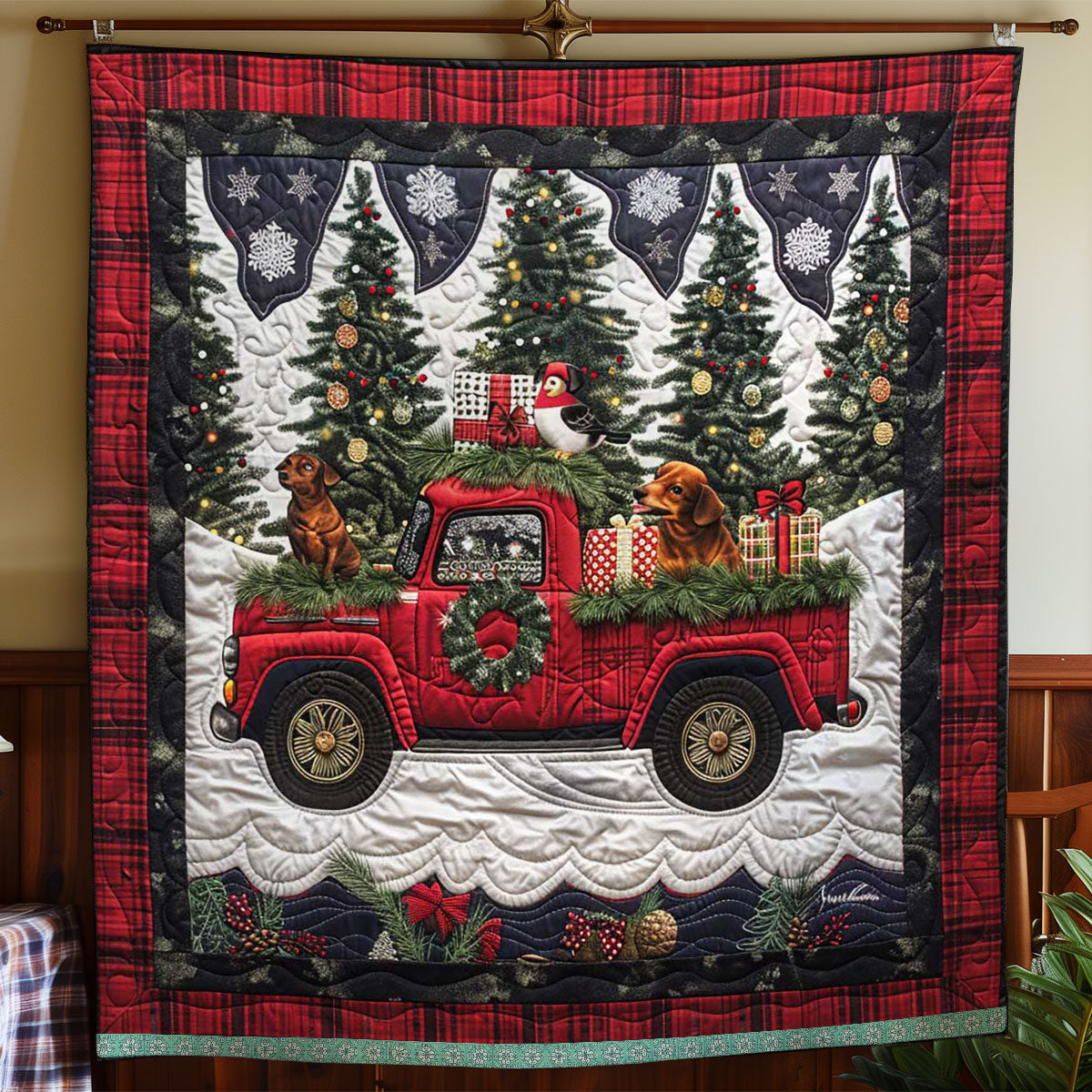 Red Truck Christmas With Dachshunds WN1109012CL Quilt