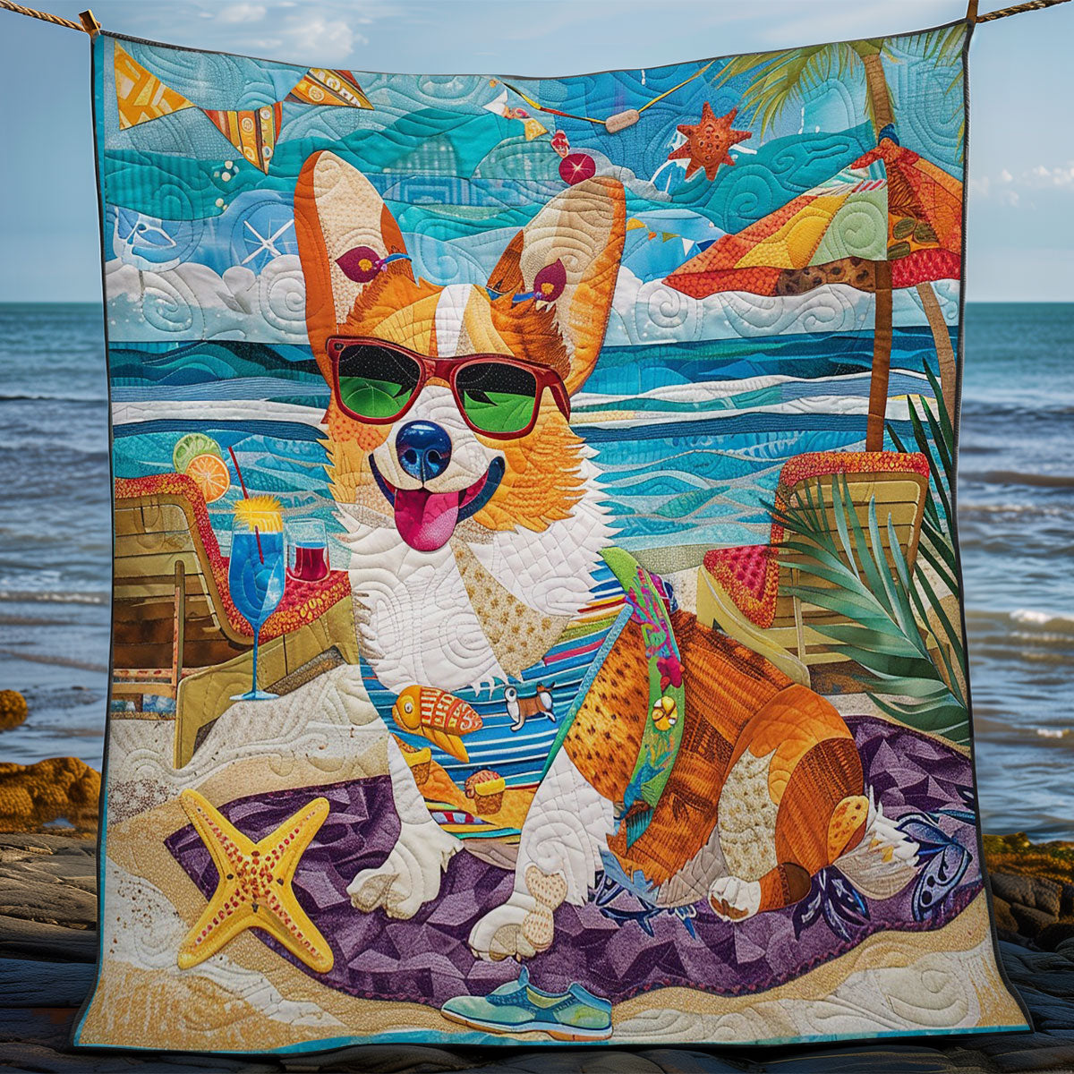 Shineful Corgi Beach WM2308004CL Quilt