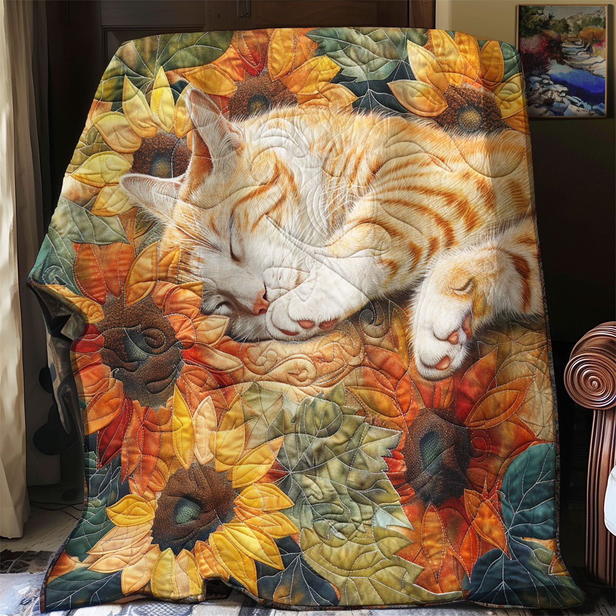 Sleeping Cat In Sunflowers SR1508035CL Quilt