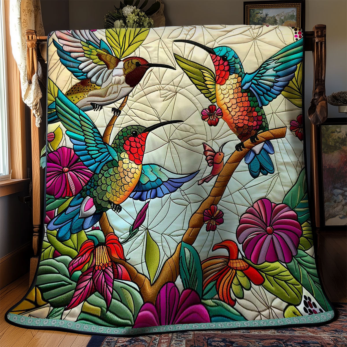 Stained Glass Hummingbirds WN0509051CL Quilt