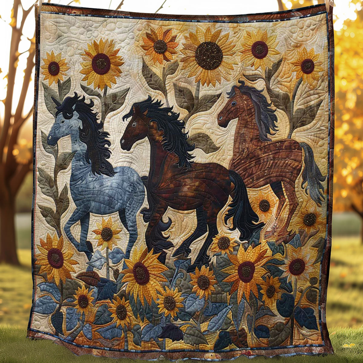 Sunflowers And Horses WN2607036CL Quilt