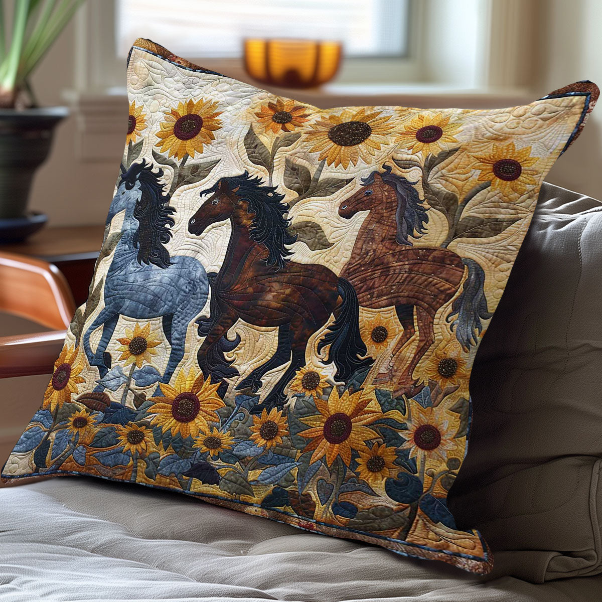 Sunflowers And Horses WN2607065CL Quilt Pillow Case