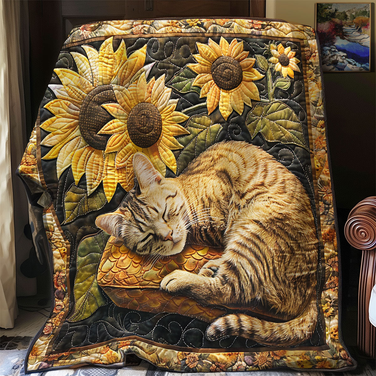 Sunflowers Sleeping Cat SR1508014CL Quilt