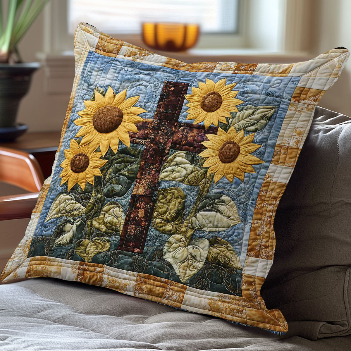 Sunflowers & Cross WN0208097CL Quilt Pillow Case