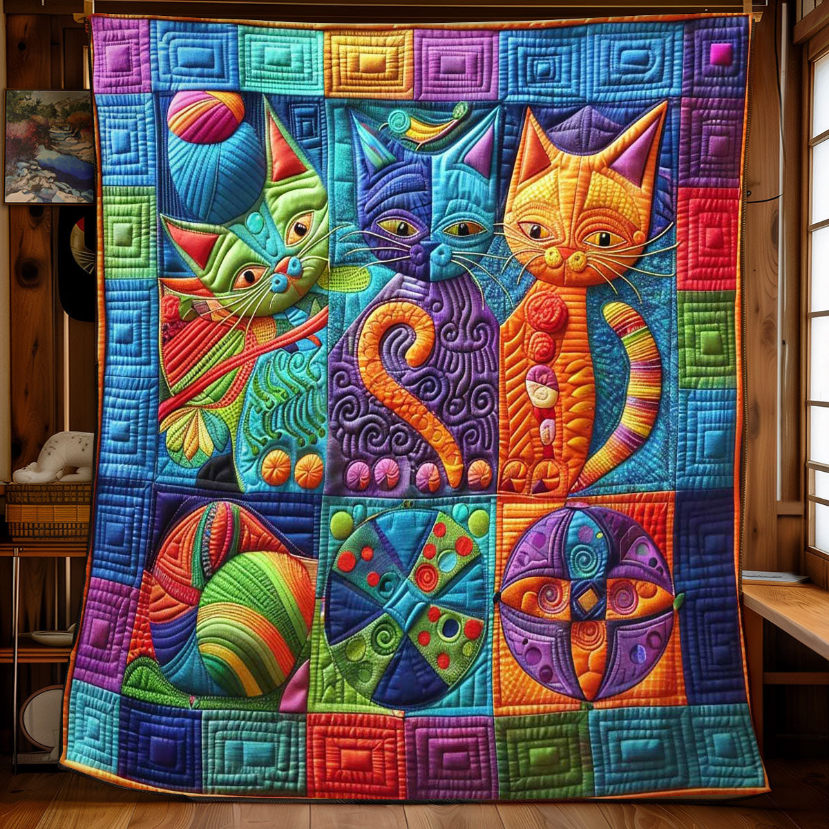 Three Cats & Yarn Funny WN0908049CL Quilt