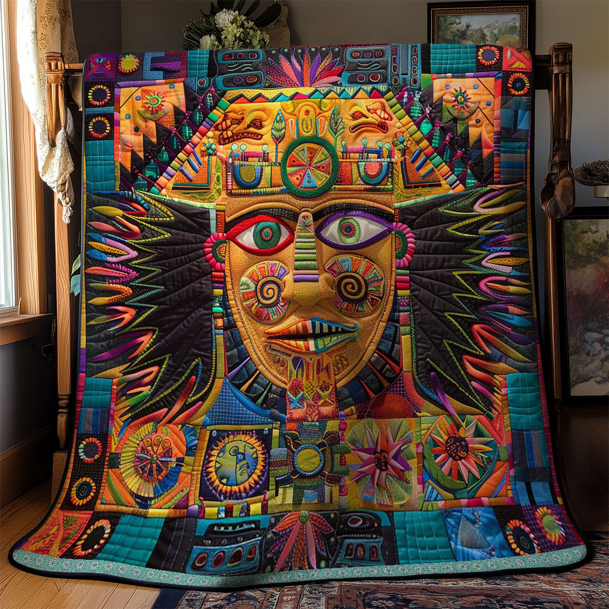 Aztec Tribal Chief Mask WN1709049CL Quilt