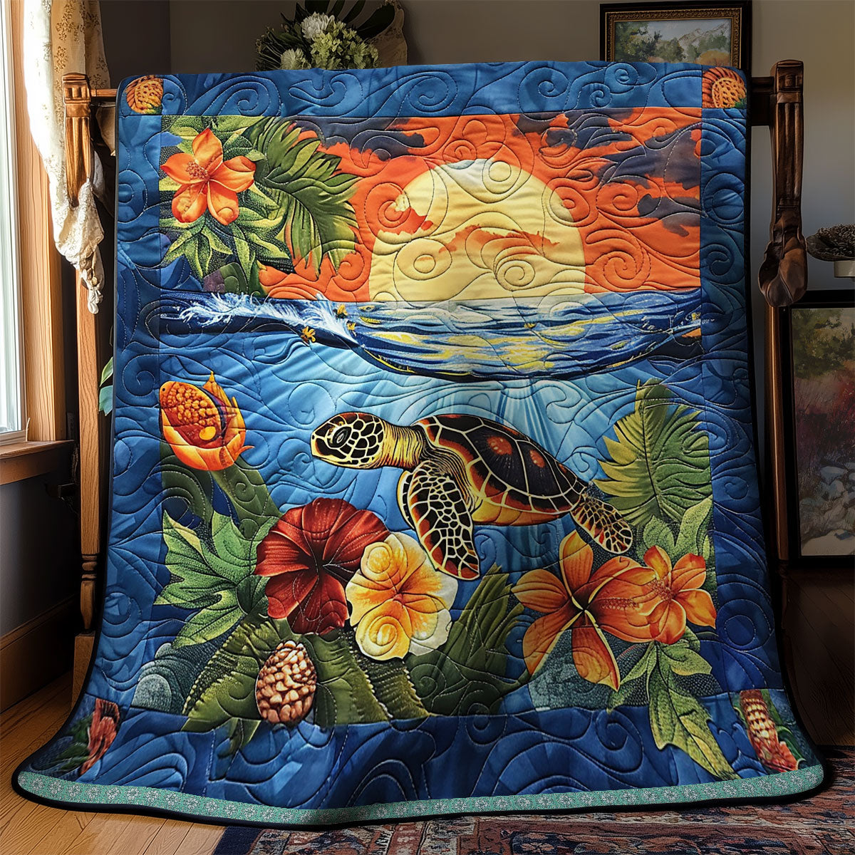 Turtle Hibiscus Sunset WN1709053CL Quilt