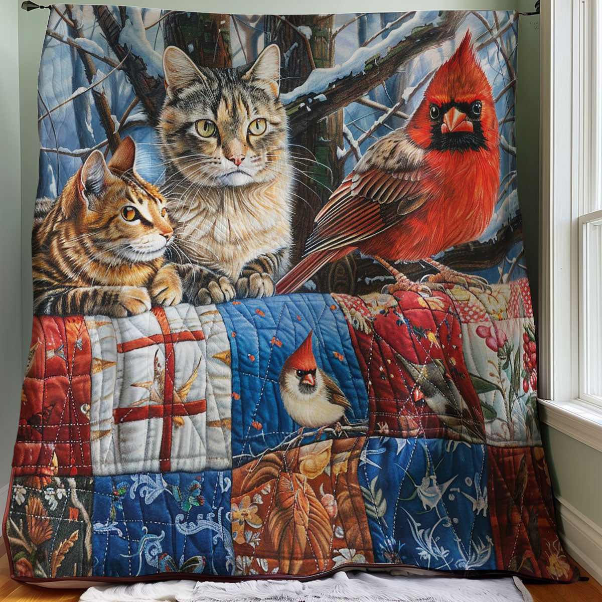 Winter Cat And Cardinals WM1008001CL Quilt