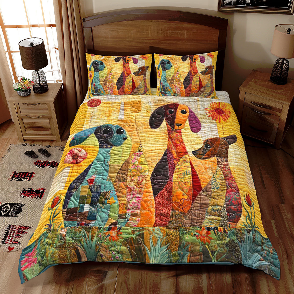 Dachshund And Flowers WN1609021CL Duvet Cover Set