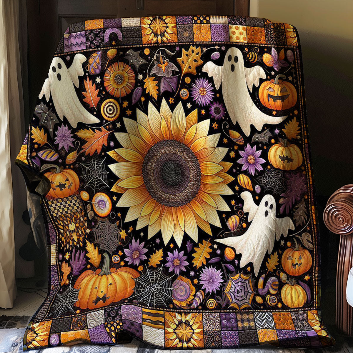 Sunflower Ghost Halloween WP2507001CL Quilt