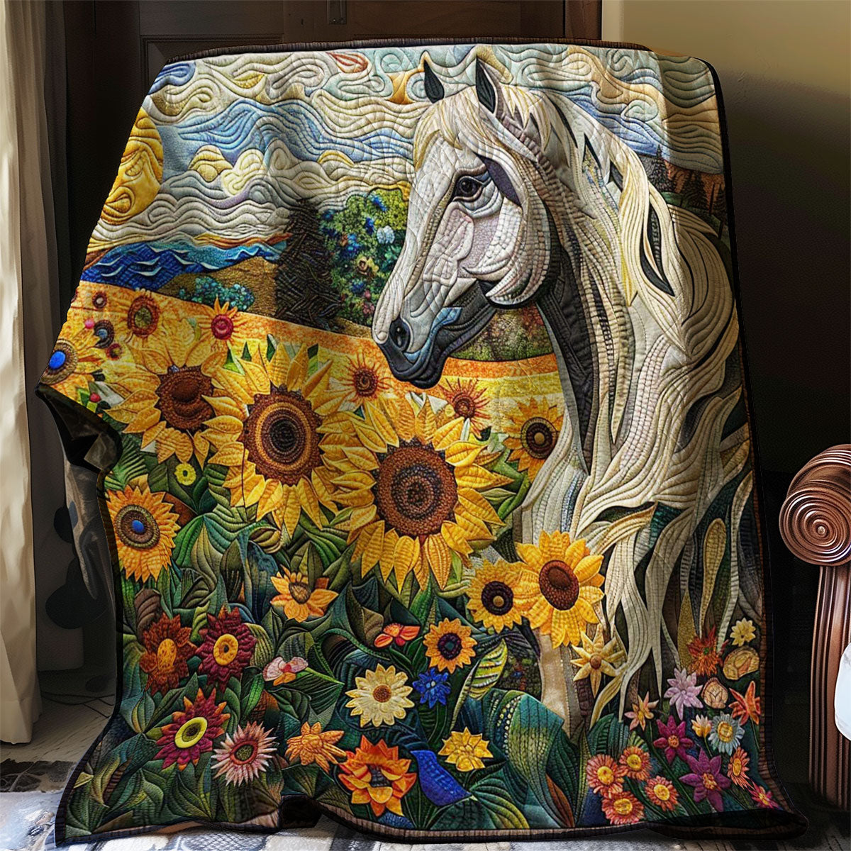 Horse Sunflower Field WP2507023CL Quilt