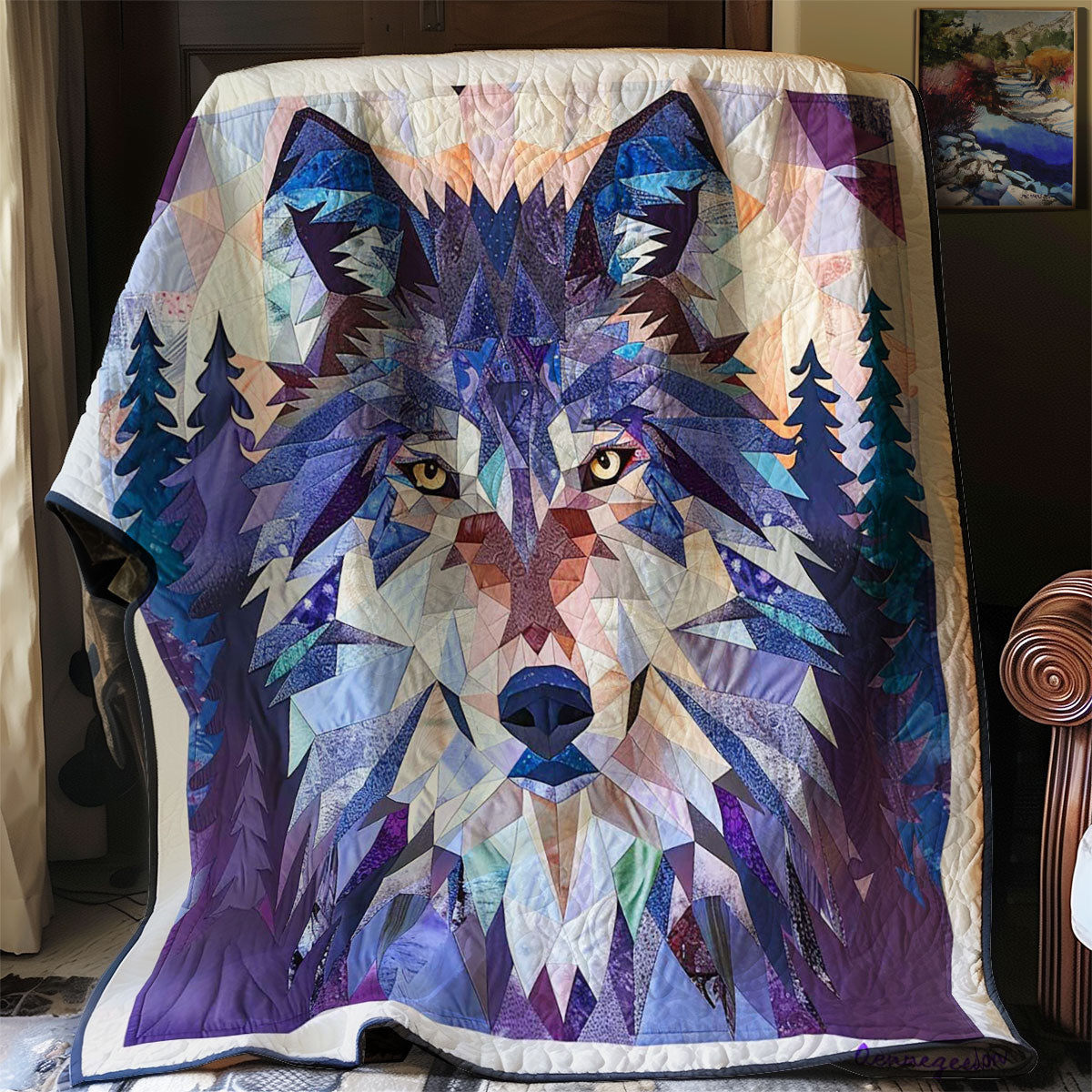 Polygonal Wolf Wild Animal WP2507007CL Quilt