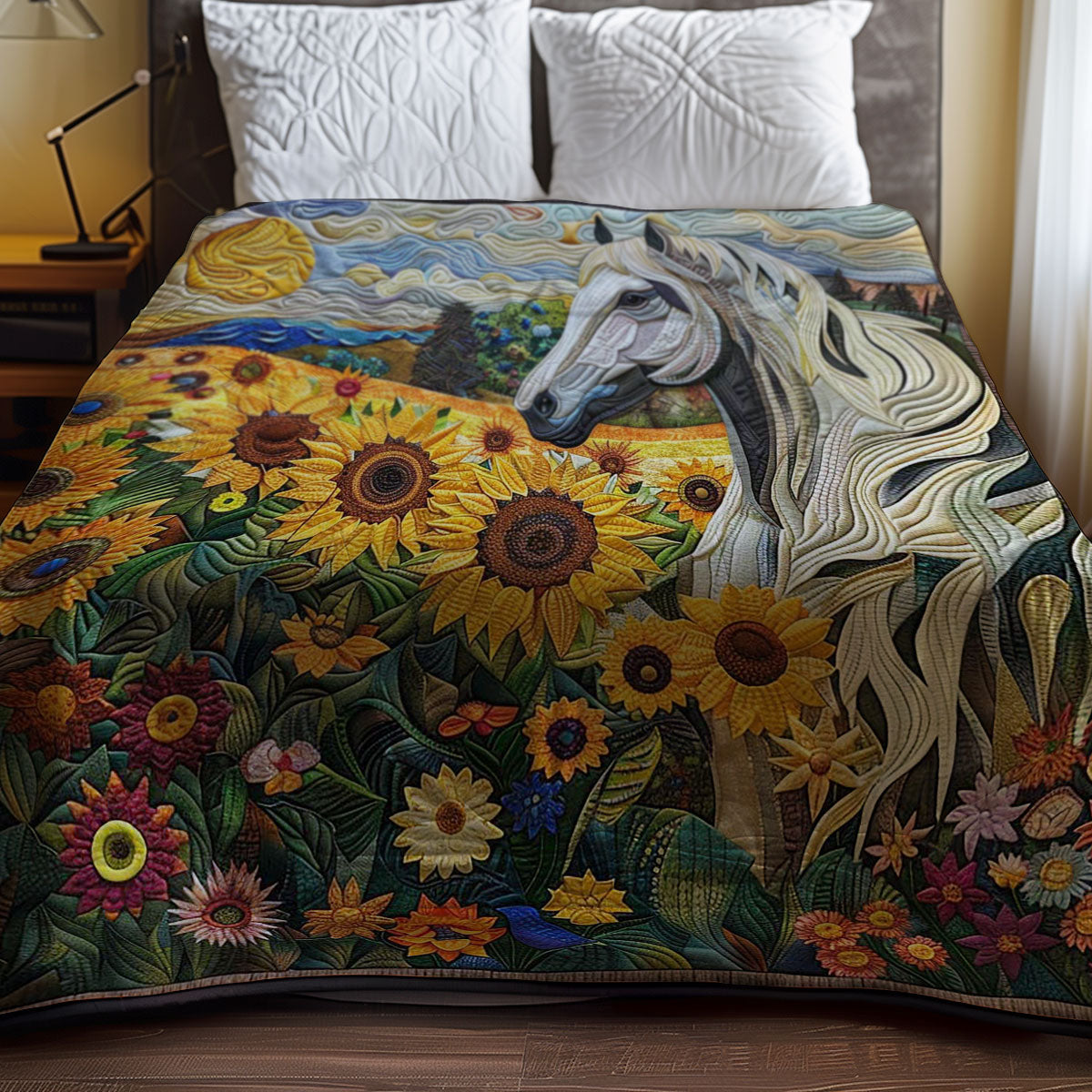 Horse Sunflower Field WP2507023CL Quilt