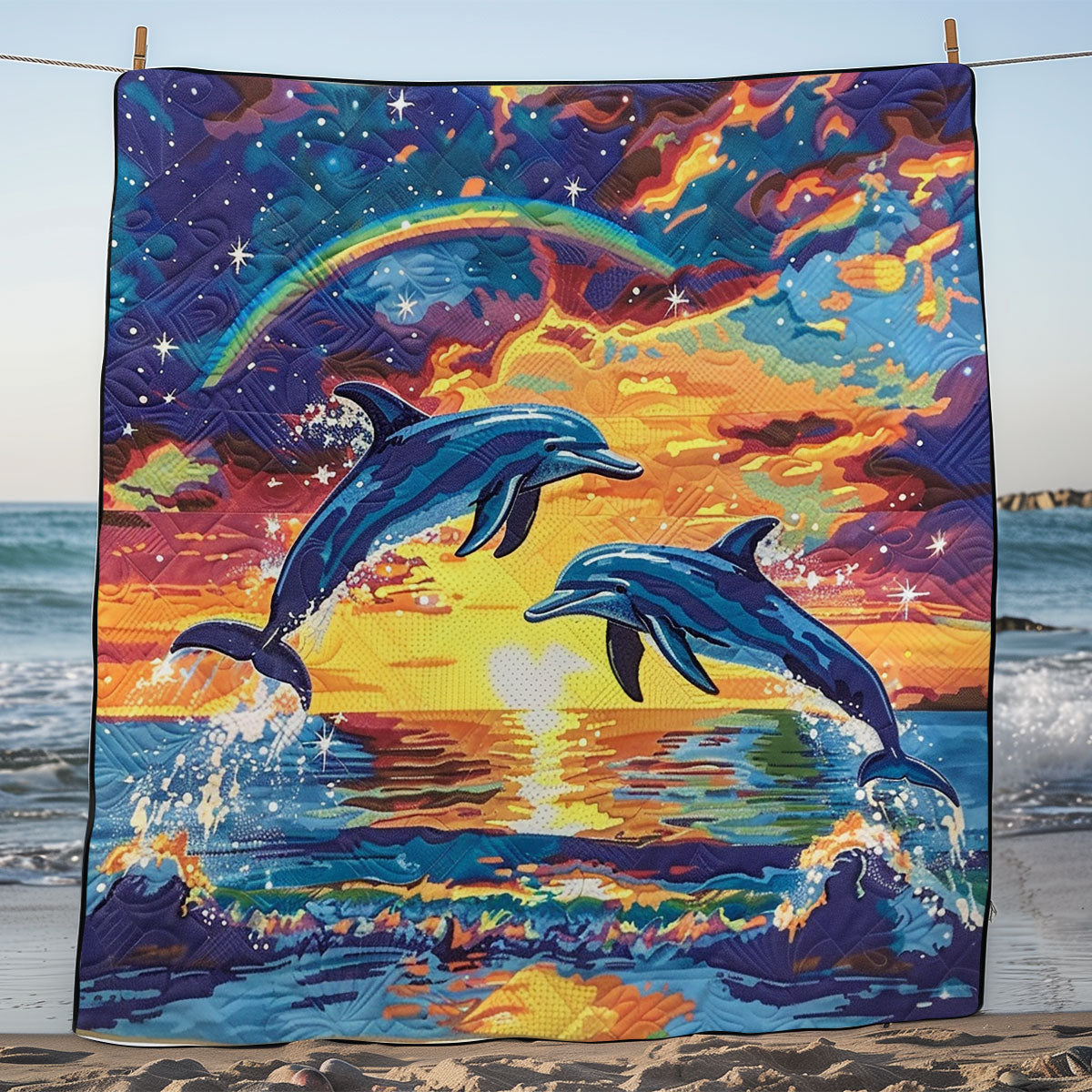 Dolphins Love Rainbow WM2008003CL Quilt