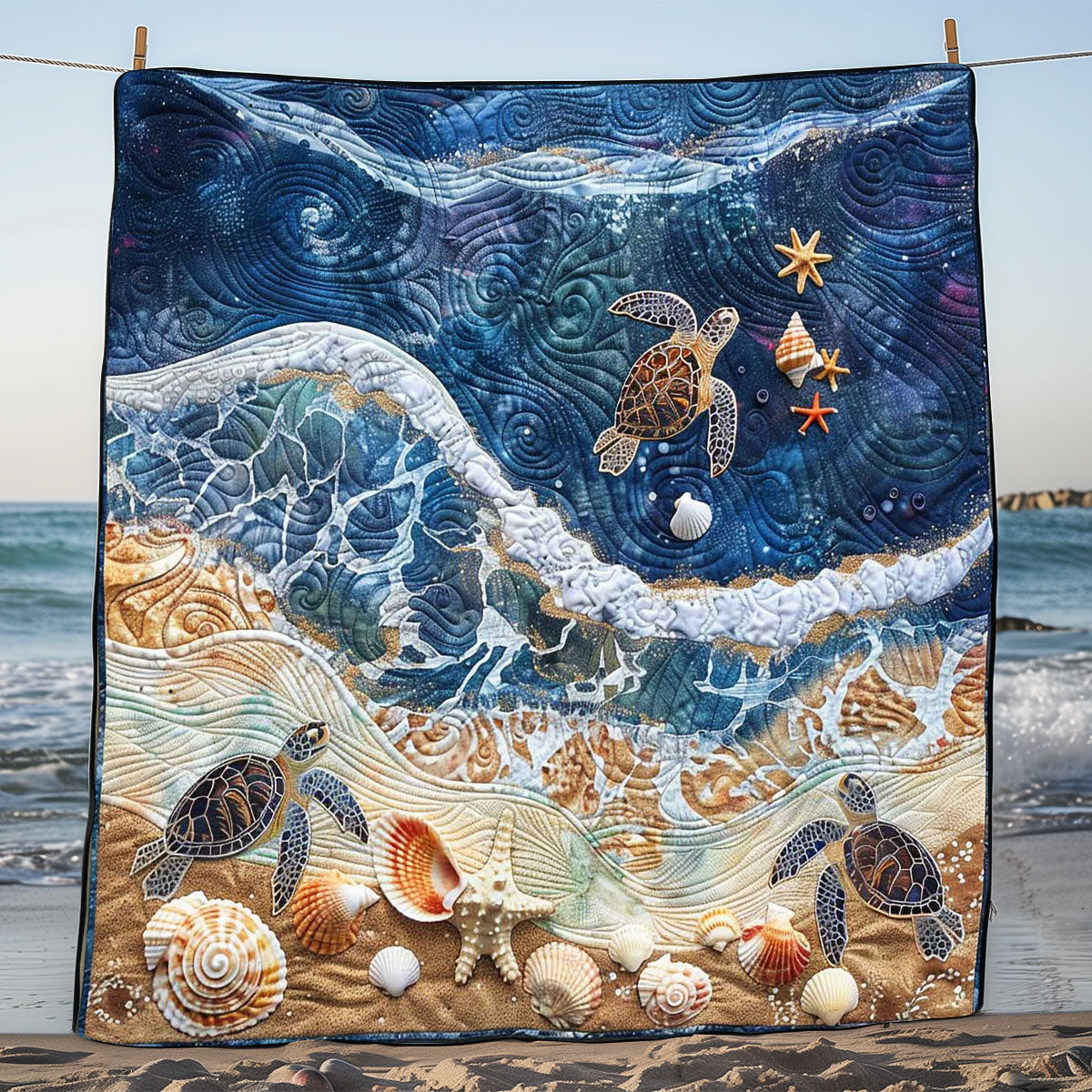 Ocean Coastline Turtle WP1008014CL Quilt