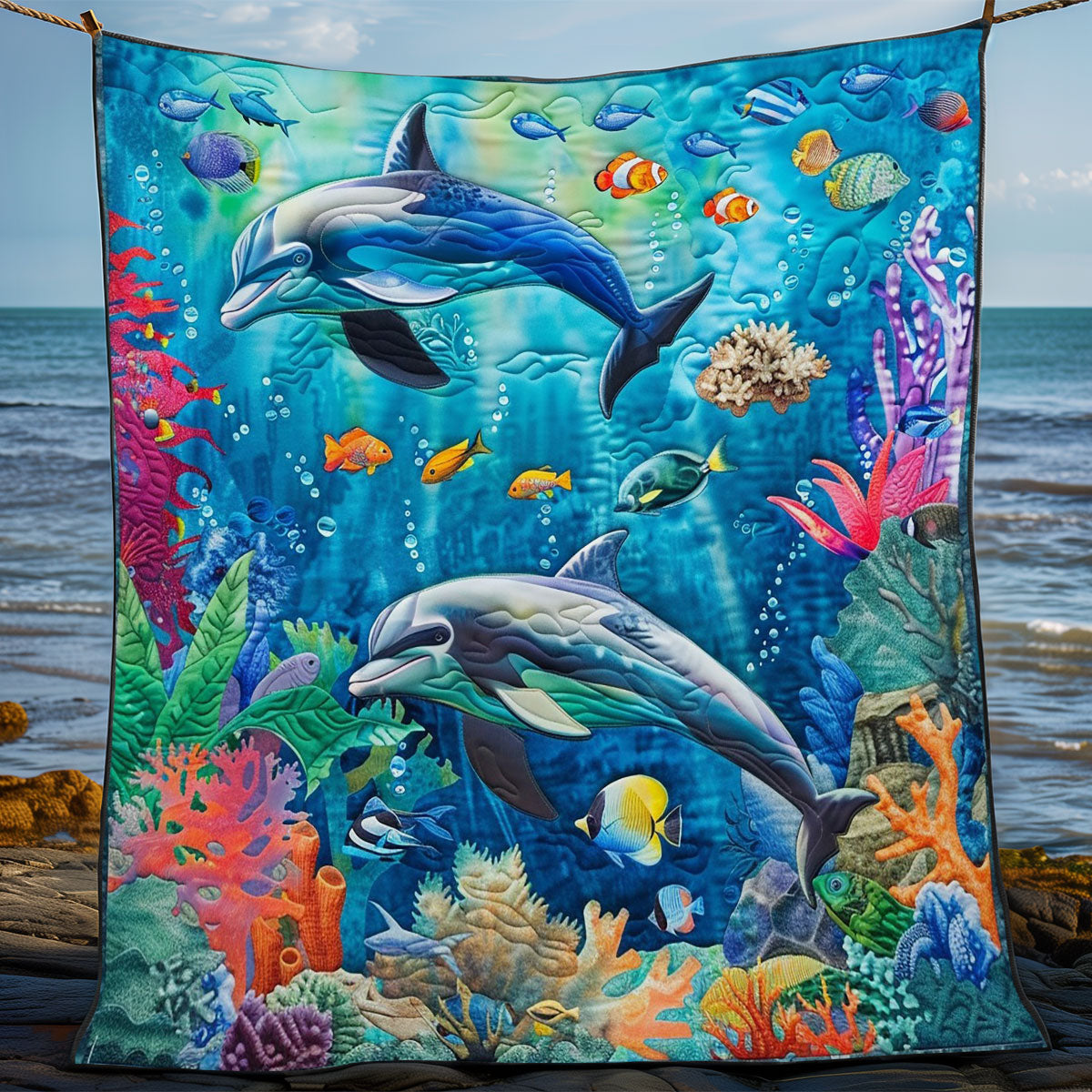 Dolphin And Ocean Colorful WO2208014CL Quilt