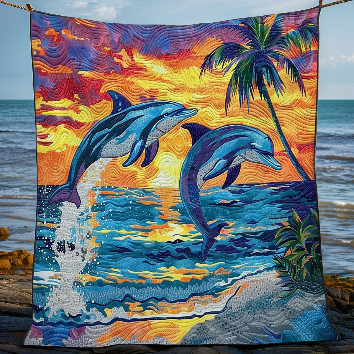 Dolphin Sunset Waves WM1508017CL Quilt