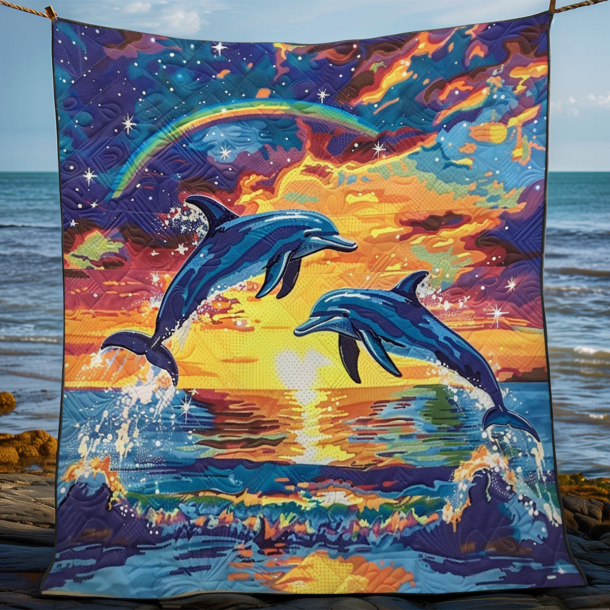 Dolphins Love Rainbow WM2008003CL Quilt