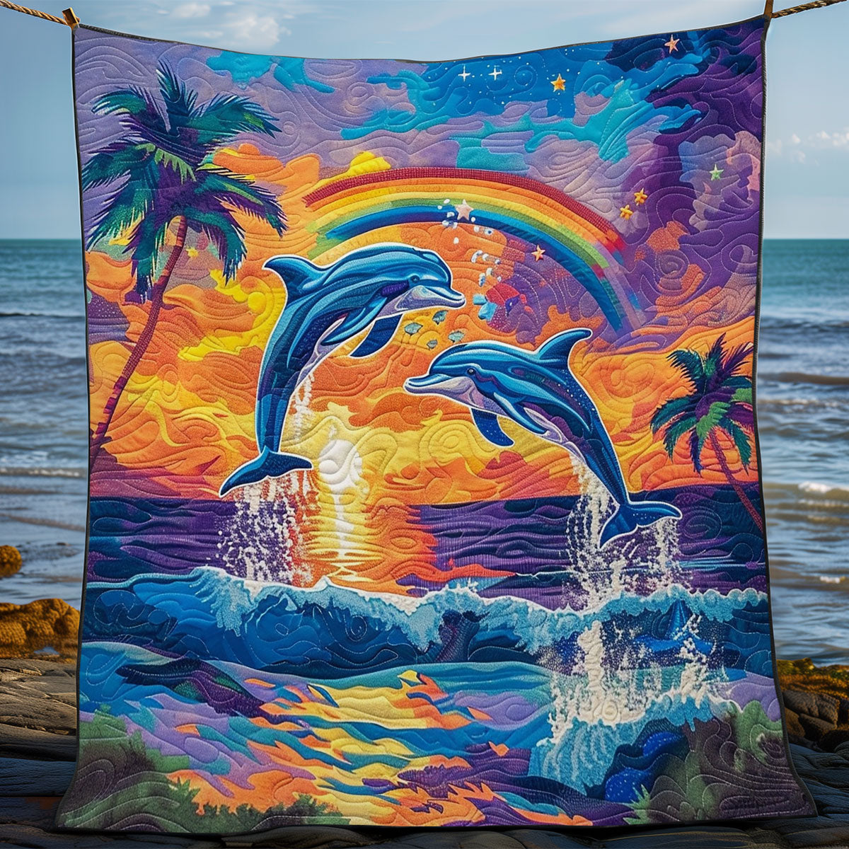 Dolphins Love Sunset WM2008002CL Quilt