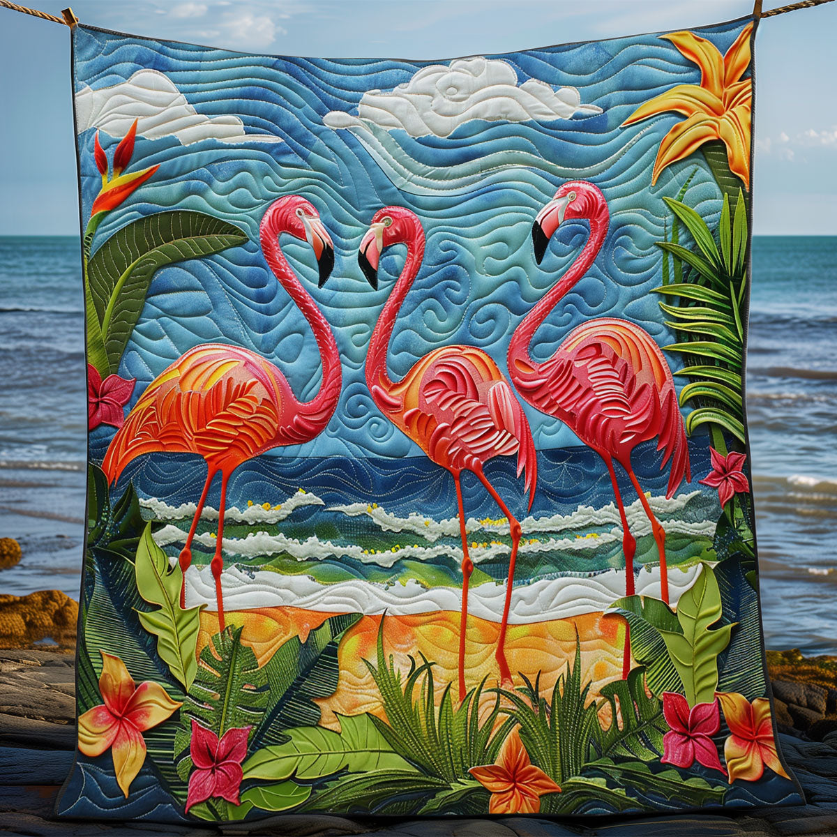 Flamingos And Beach WO2008024CL Quilt