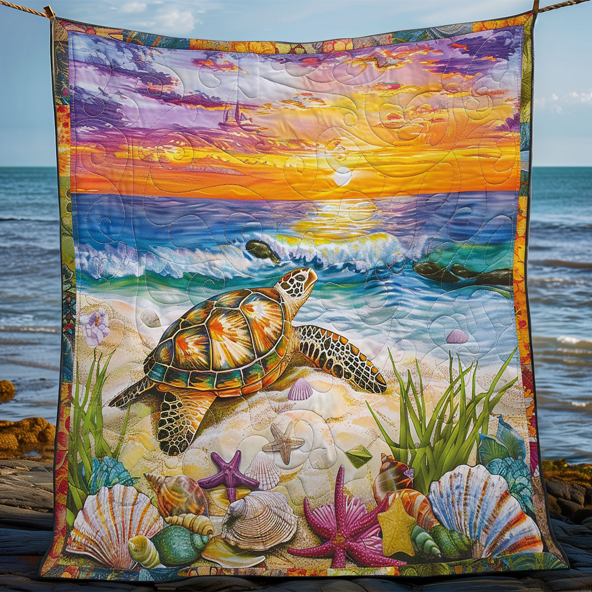 Turtle And Sunset WO2608043CL Quilt