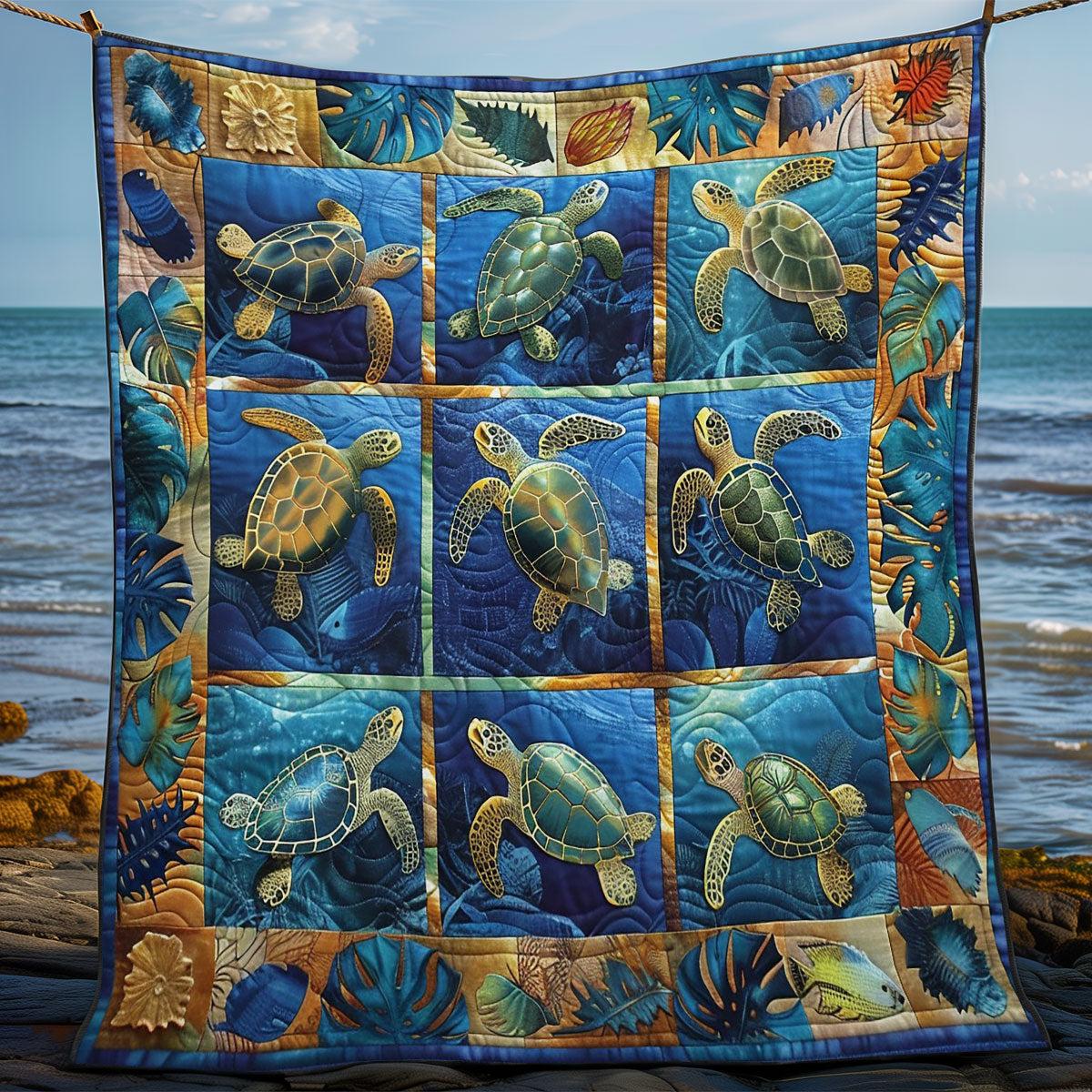 Turtle And Tropical Leaves WO2708022CL Quilt