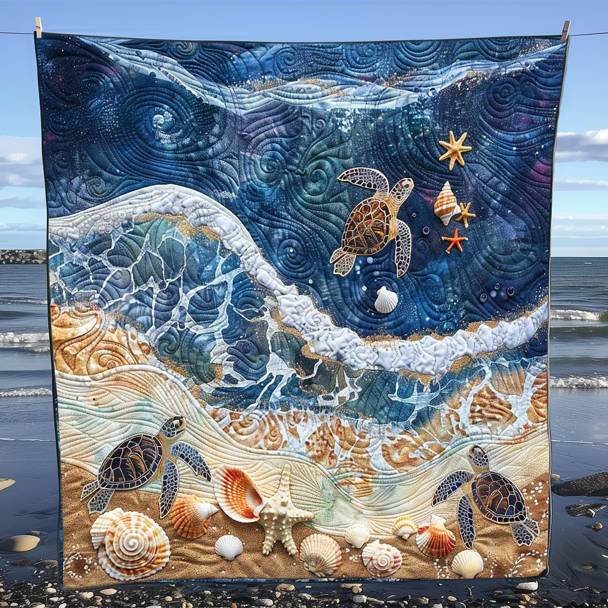 Ocean Coastline Turtle WP1008014CL Quilt