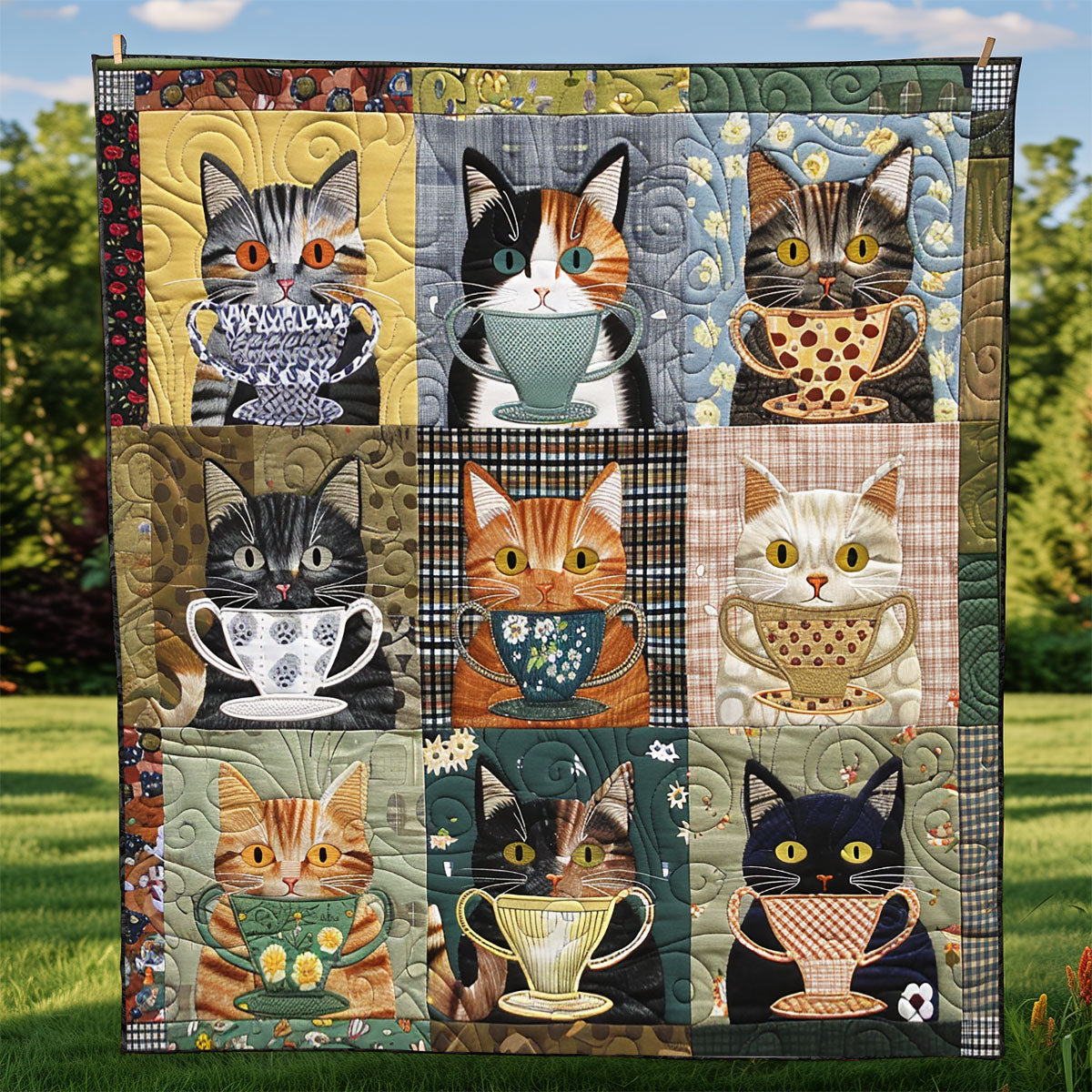 Cat Breeds And Coffee Cups XR2008014CL Quilt