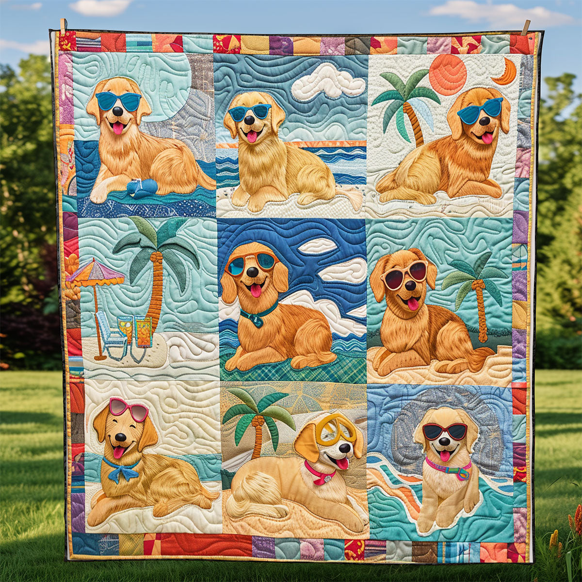 Ocean Golden Retriever Playtime XR2408022CL Quilt