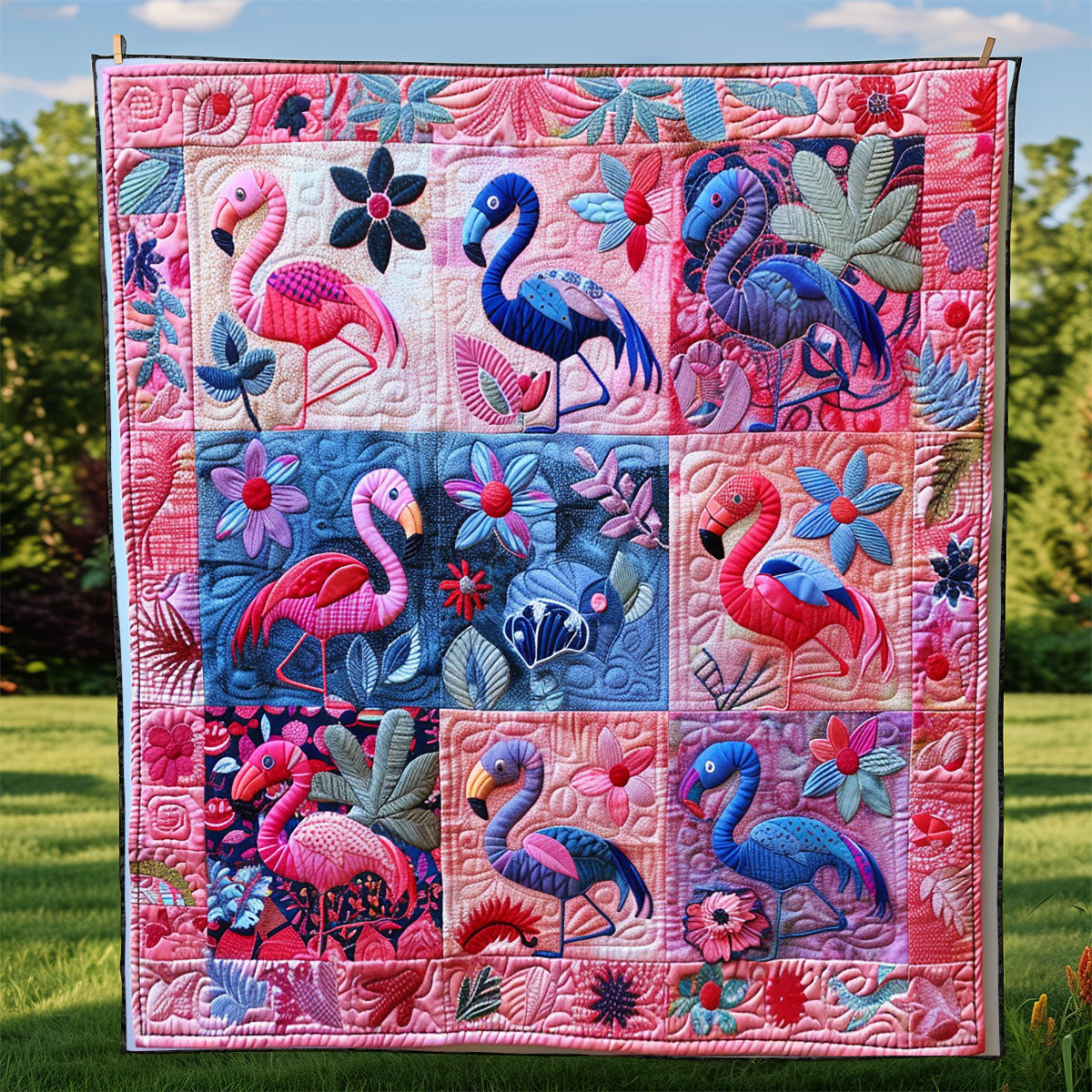 Pink And Blue Flamingos XR2208004CL Quilt