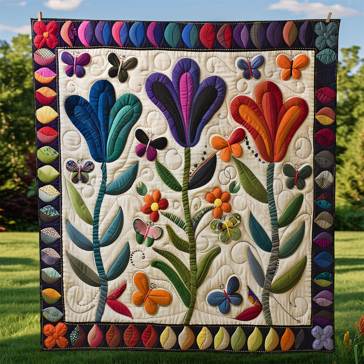 Butterflies And Tulips WG1408007CL Quilt