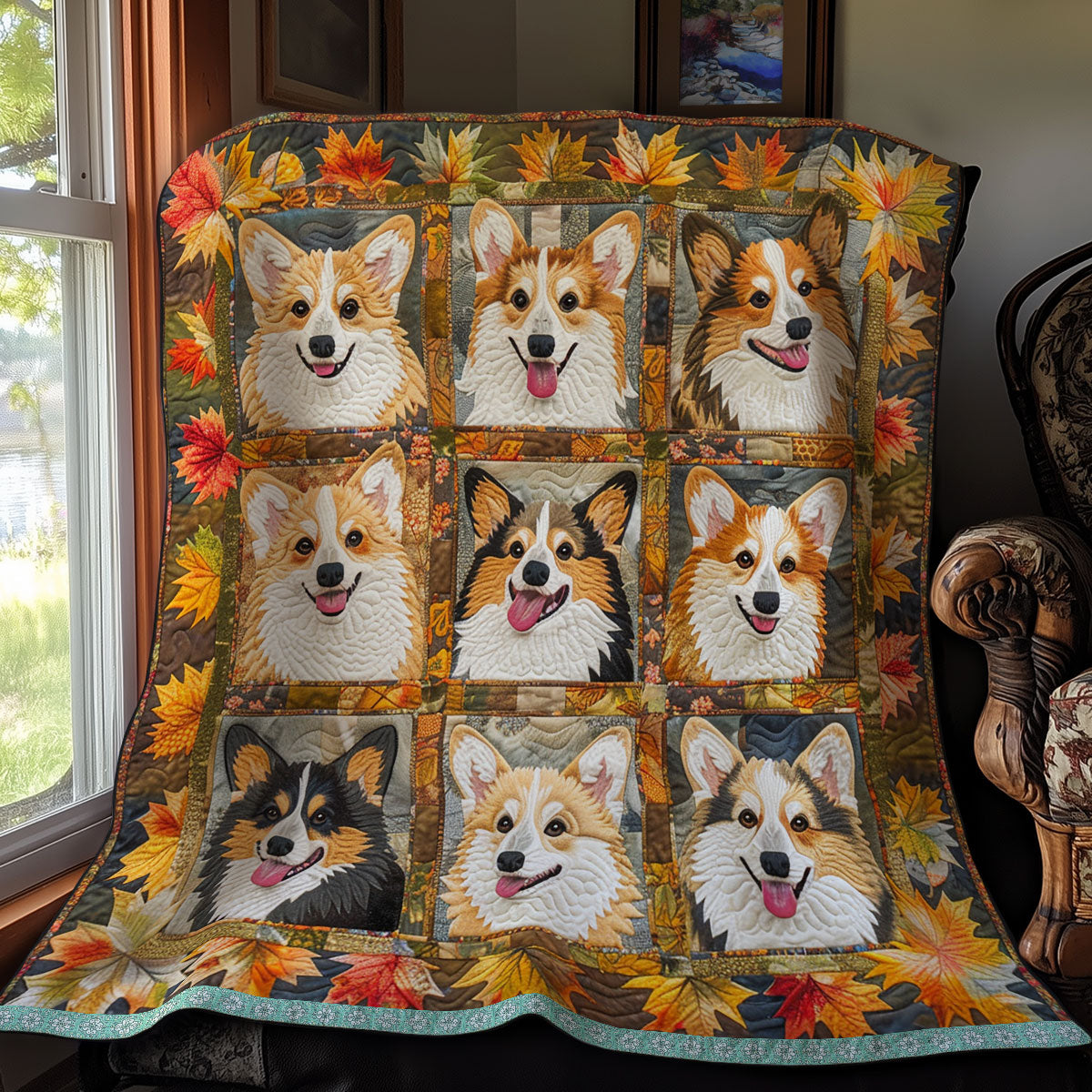 Corgi Autumn Leaves XR2708006CL Quilt