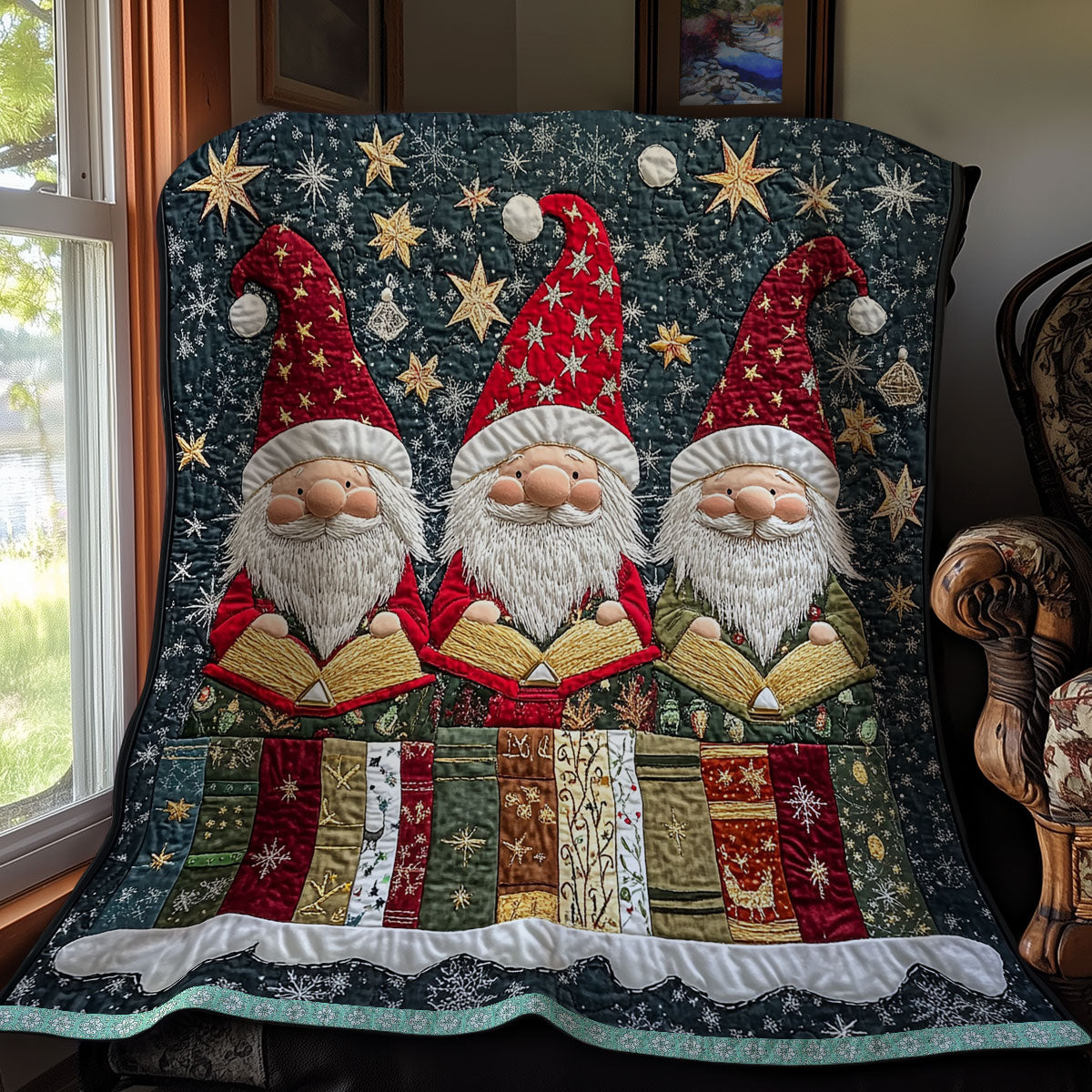Gnomes Reading Books XR1009024CL Quilt