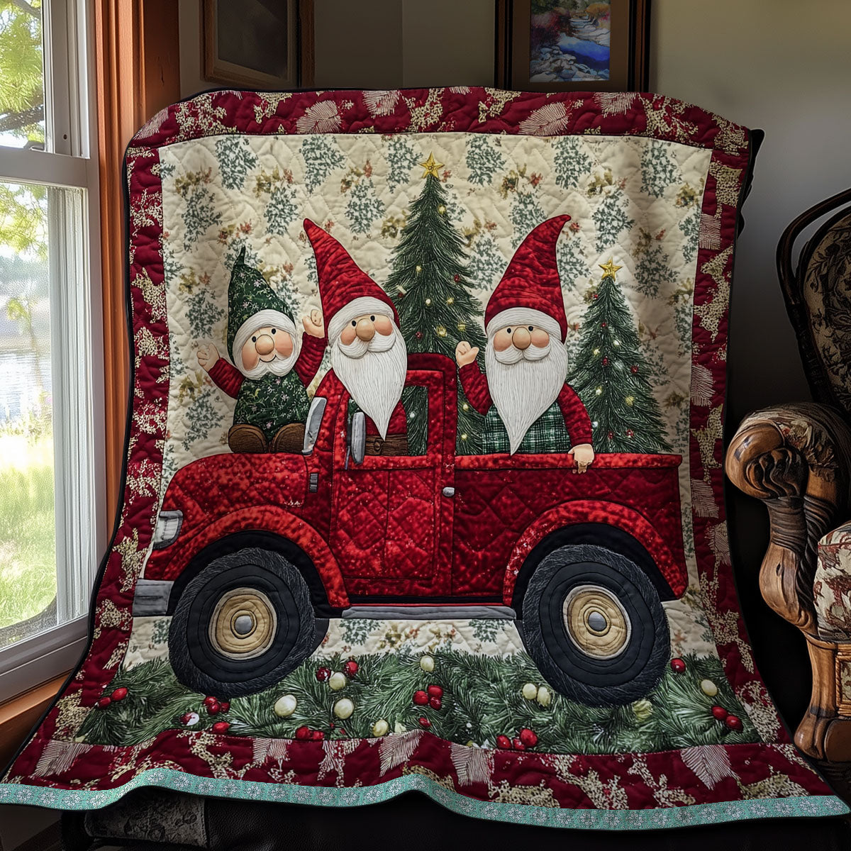 Little Gnomes In Red Truck XR1009018CL Quilt