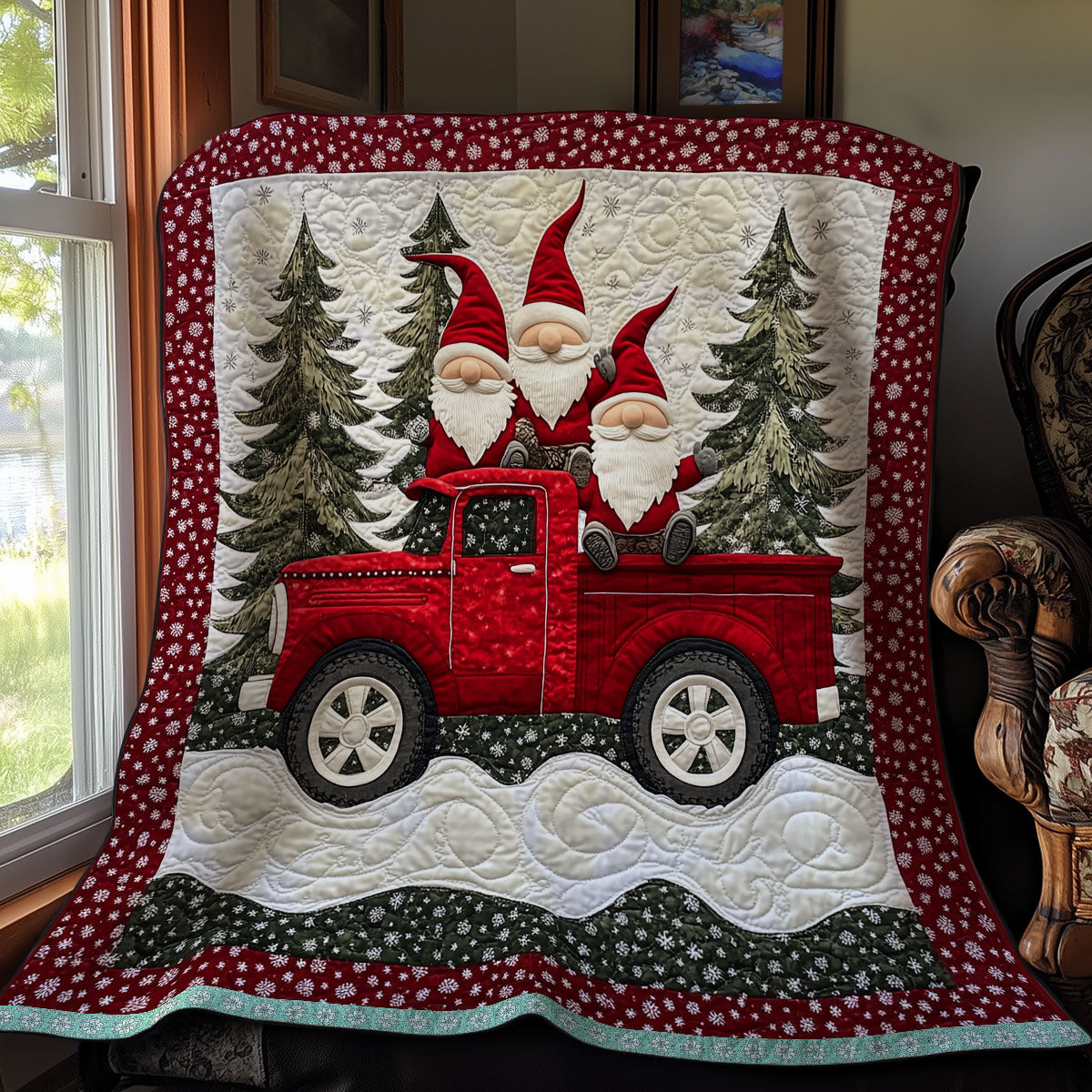 Red Truck With Gnomes XR1009014CL Quilt