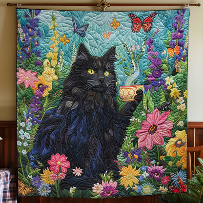 Black Cat Enjoying Tea WO2408027CL Quilt