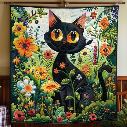 Black Cat In The Garden Flowers WO2408025CL Quilt