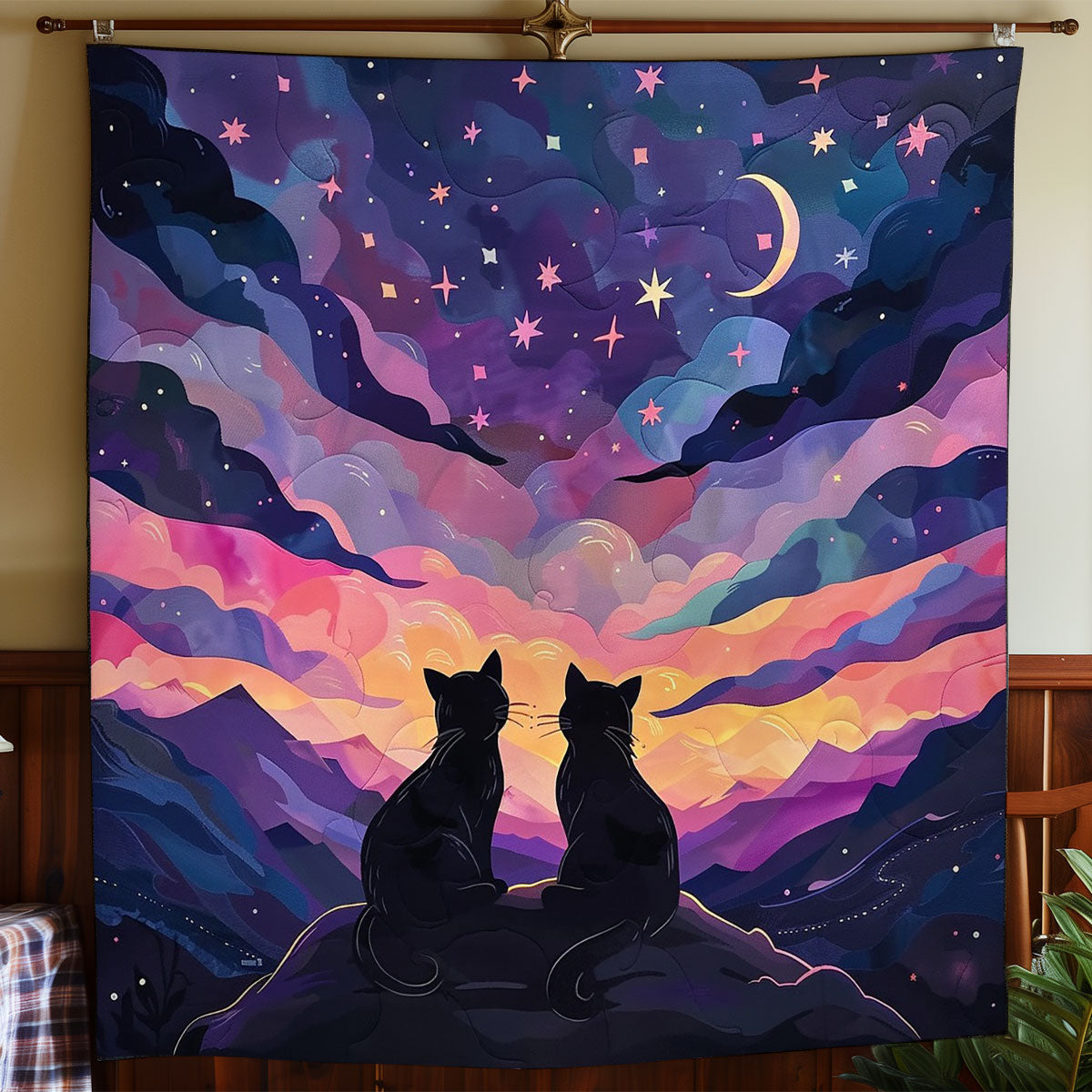 Black Cats And Night Sky WO2408007CL Quilt